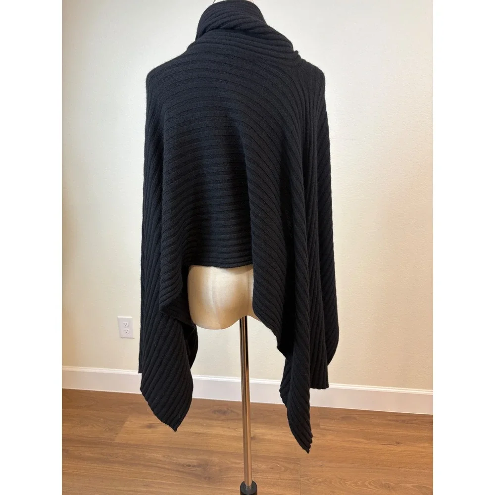 Autumn Cashmere Hybrid scarf cape wrap OS Black Cashmere Wool Blend Ribbed chic